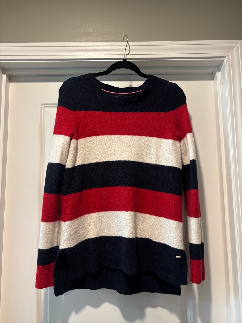 Tommy Hilfiger Womens Wool Blend Striped Pullover Knit Sweater Size XS Crew Neck